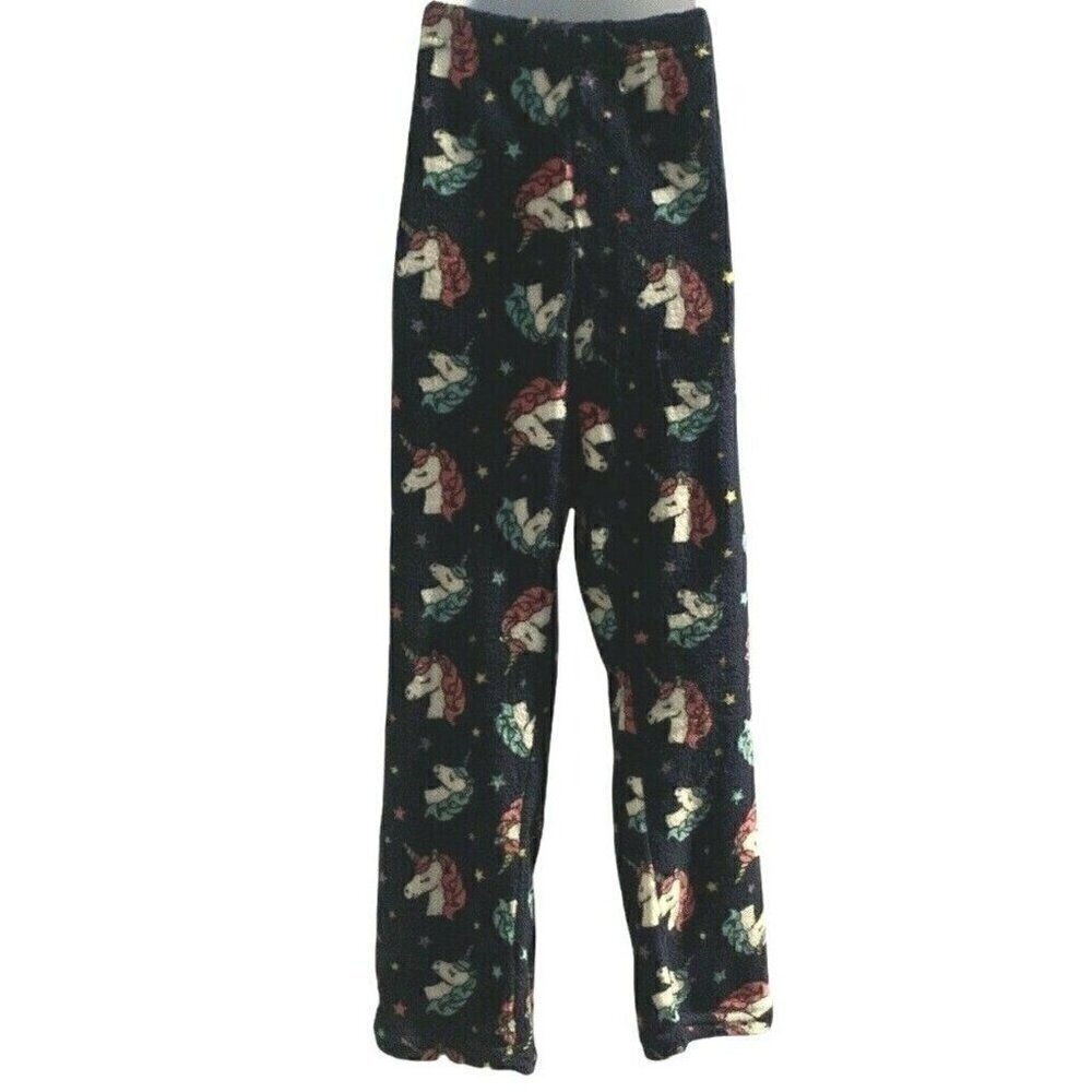 Bobbie Brooks Girls Plush PJ Lounge Pants Size M 7/8 Navy Blue Unicorn Print